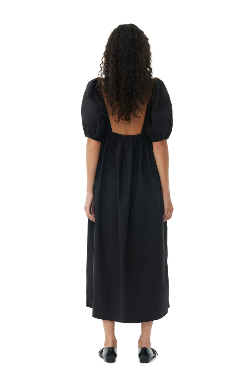 Black Cotton Poplin Long Dress, Cotton, in colour Black - 4 - GANNI