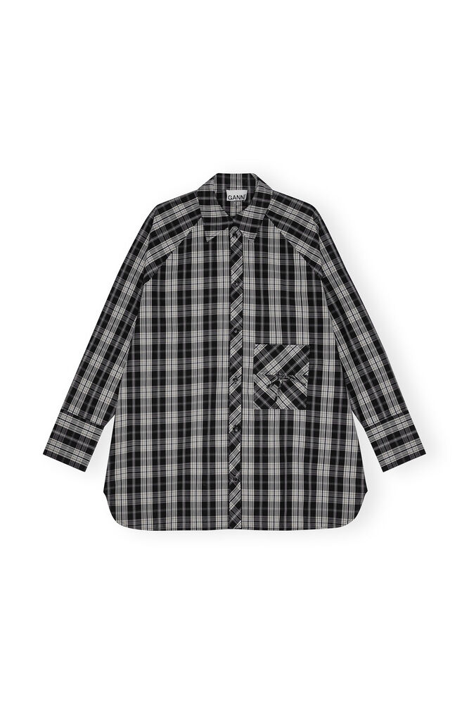 Checkered Cotton Oversized Raglan Shirt