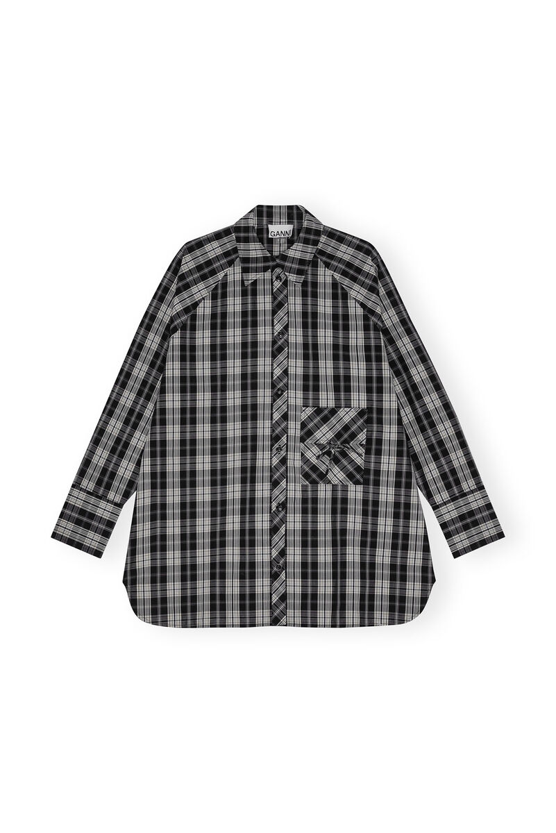 Checkered Cotton Oversized Raglan Skjorte, Cotton, in colour Black - 1 - GANNI