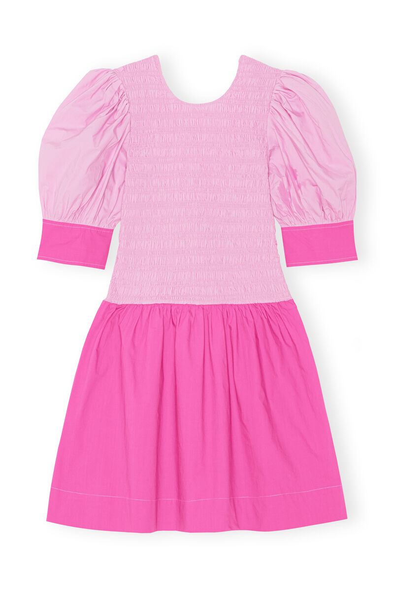 Rynkad miniklänning i poplin, Cotton, in colour Phlox Pink - 1 - GANNI