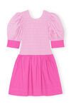 Shirred Mini Dress in 100% organic cotton, Cotton, in colour Phlox Pink - 1 - GANNI