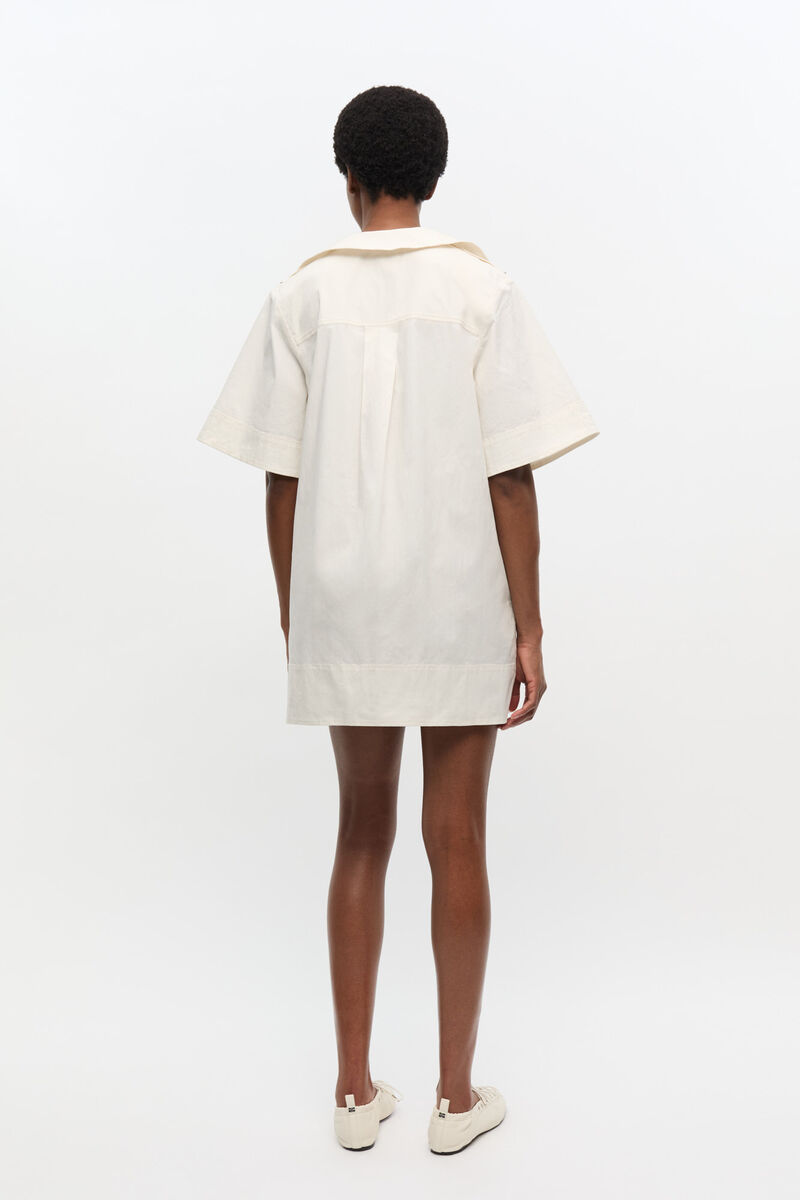 Mini robe en coton extensible blanc cassé, Elastane, in colour Egret - 2 - GANNI