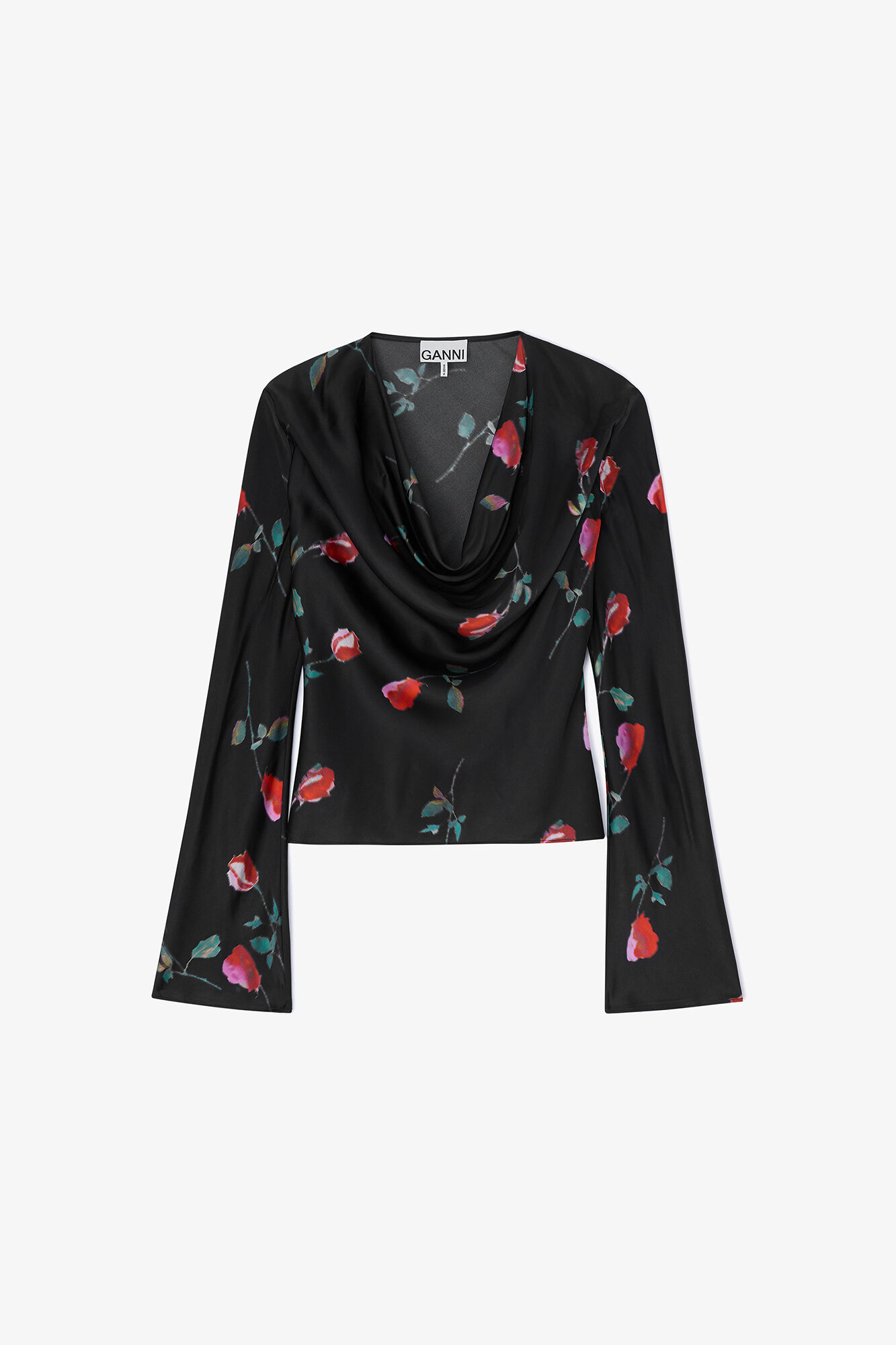 Chemisier en satin imprim&eacute;, Viscose, in colour Black - 1 - GANNI