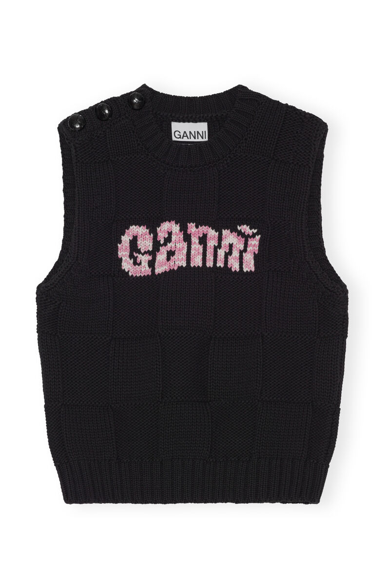 Cotton Logo Vest, Cotton, in colour Black - 1 - GANNI