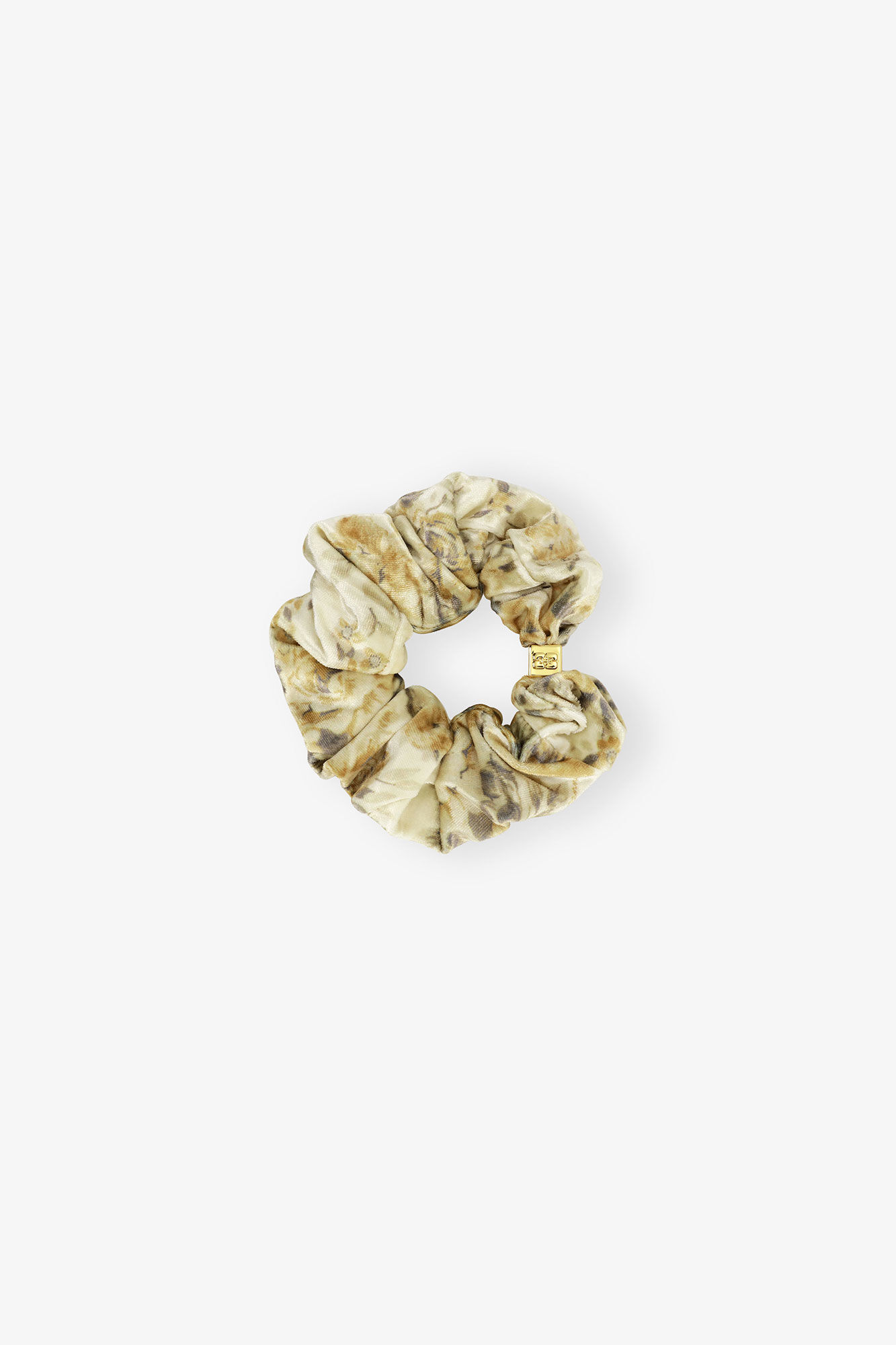 Golden Floral Scrunchie, Recycled Polyester, in colour Cloud Cream - 1 - GANNI