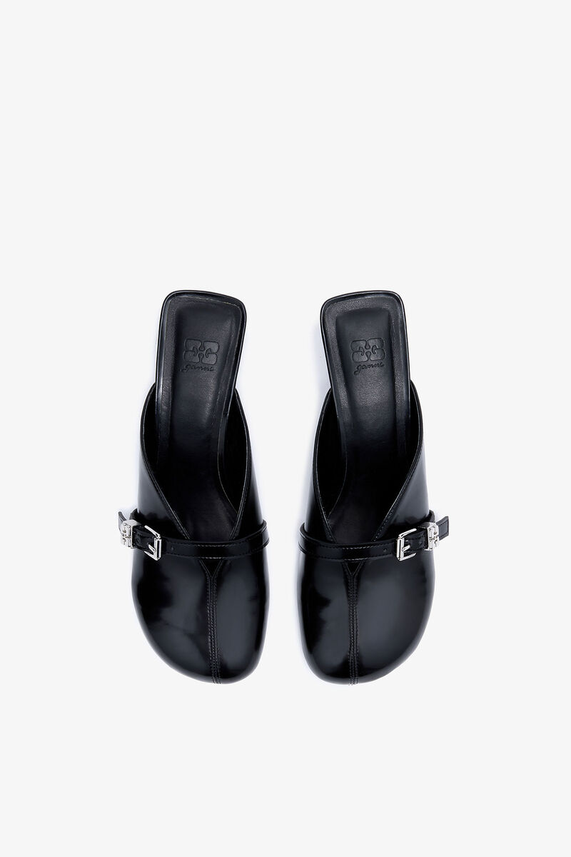 Black Heeled Sue Mules, Polyurethane, in colour Black - 3 - GANNI