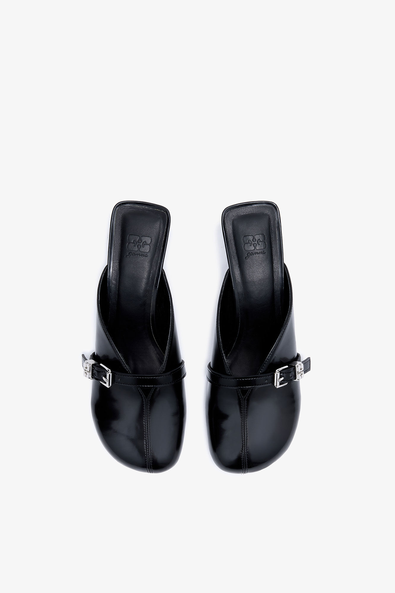 Black Heeled Sue Mules, Polyurethane, in colour Black - 3 - GANNI
