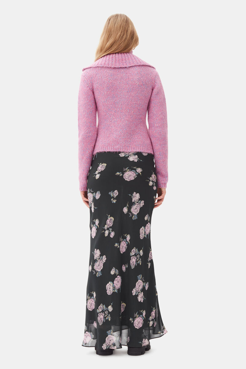 Pink Highneck Zip Cardigan, Alpaca, in colour Rose Violet - 4 - GANNI