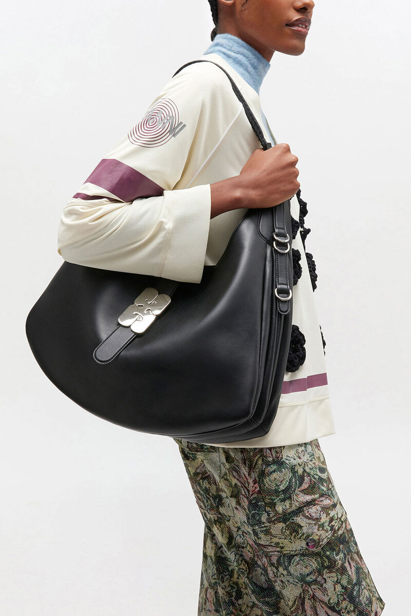 Black Large Kat Bag, Recycled Leather, in colour Black - 1 - GANNI