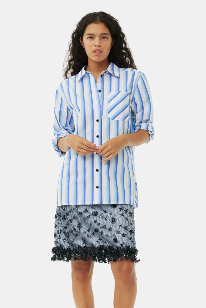 Chemise Blue Striped Cotton Oversized, Silver Lake Blue