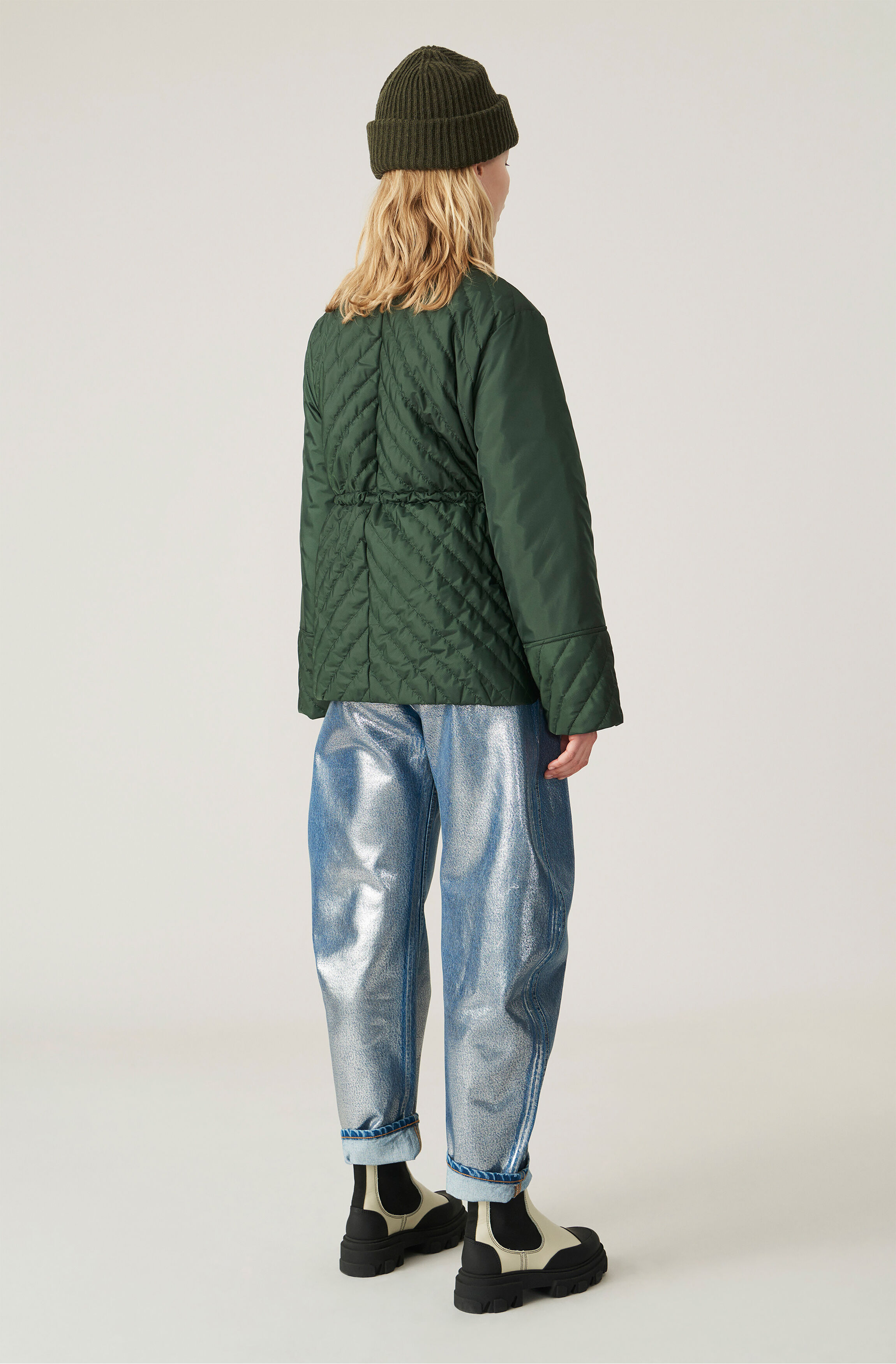 Dark Green Quilted Recycled Polyester 