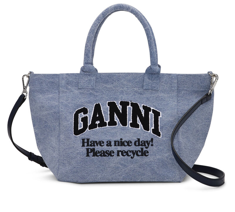 Washed Blue Small Shopper, Recycled Cotton, in colour Light Blue Vintage - 1 - GANNI