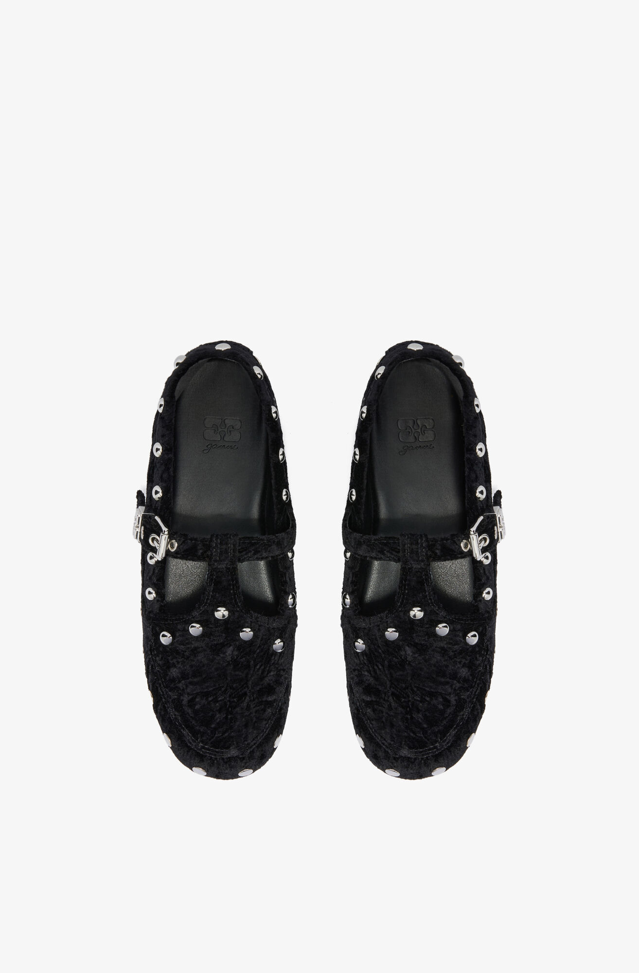 Mary Jenny Moccasins in Black Velvet, Polyester, in colour Black - 3 - GANNI