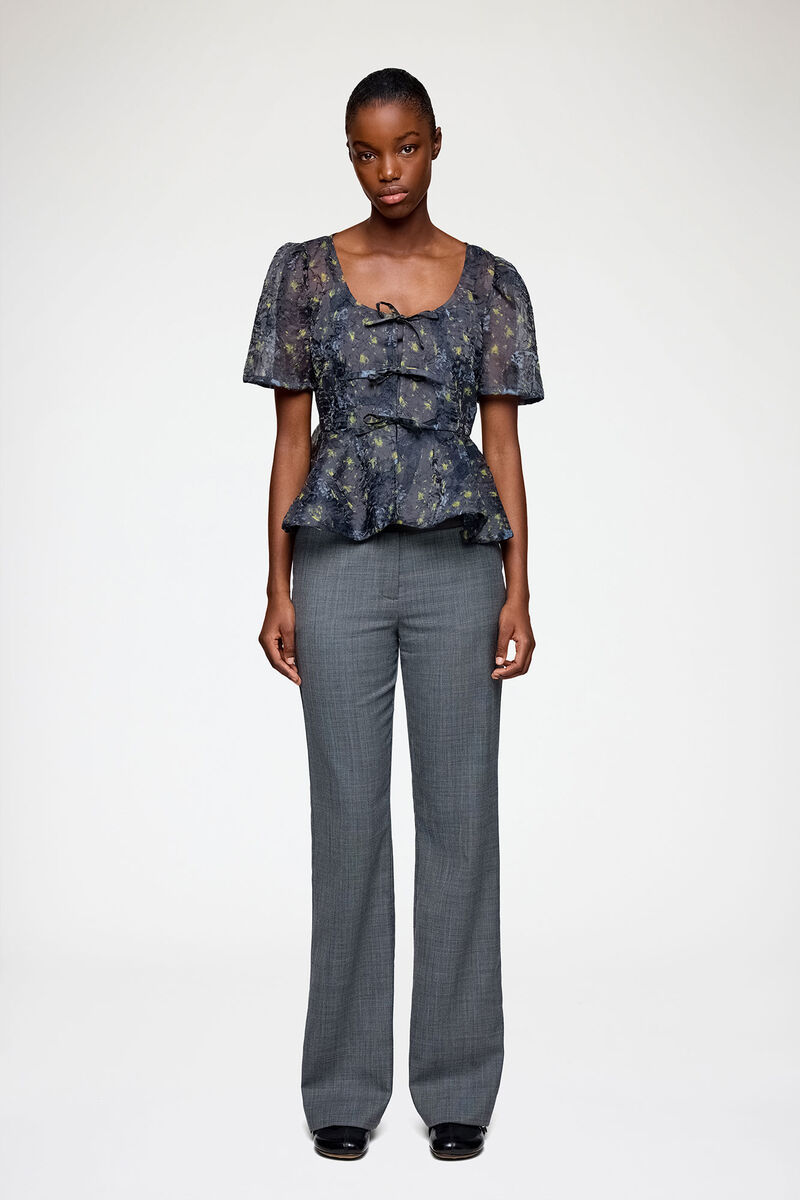 Chemisier p&eacute;plum en organza Shibori, Recycled Polyester, in colour Black Sand - 1 - GANNI