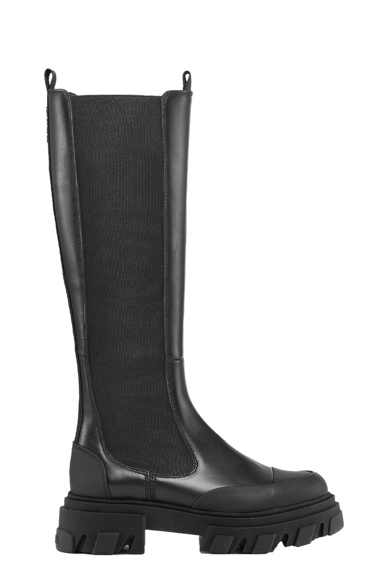 Knee Chelsea Boots, Calf Leather, in colour Black - 1 - GANNI