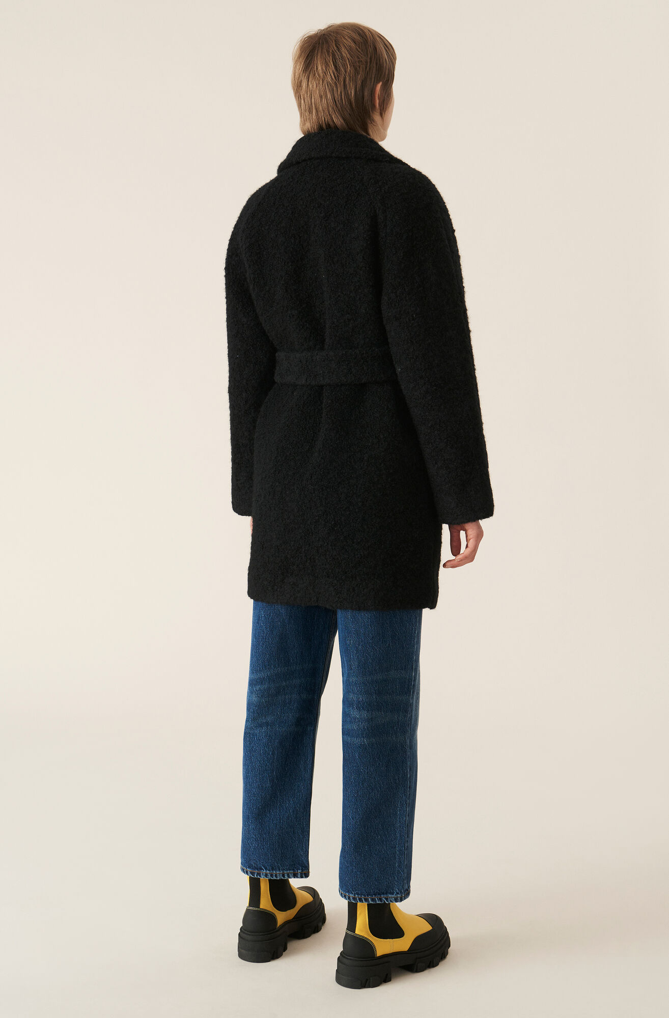 Manteau portefeuille en laine bouclée, Polyester, in colour Black - 3 - GANNI
