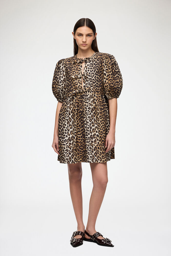 Leopard Cotton Mini Dress, Leopard