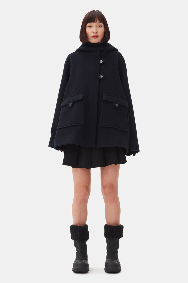 Dark Blue Midi Jacket, Polyester, in colour Sky Captain - 2 - GANNI