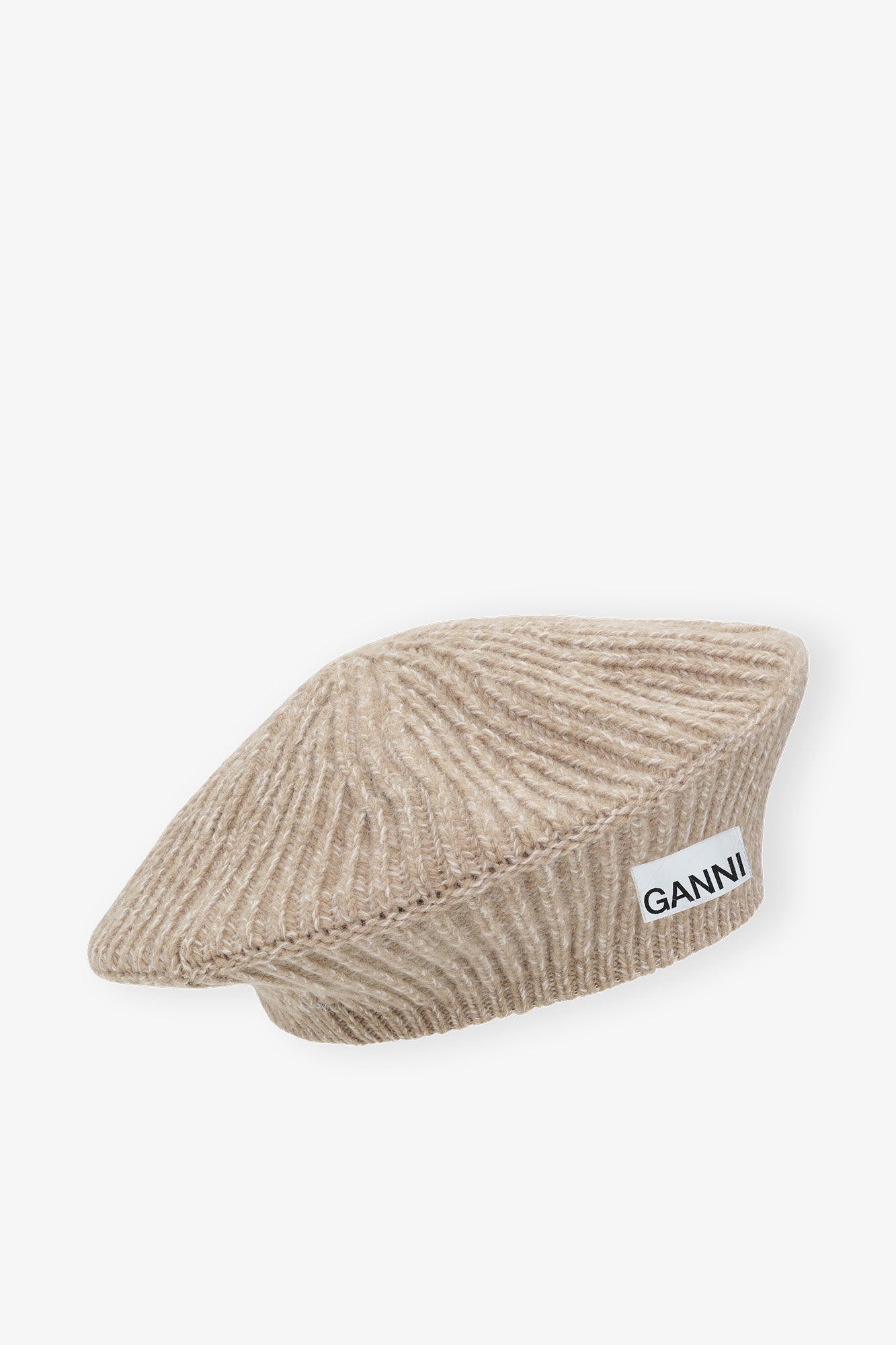 Béret en laine, Recycled Polyamide, in colour Petrified Oak - 1 - GANNI