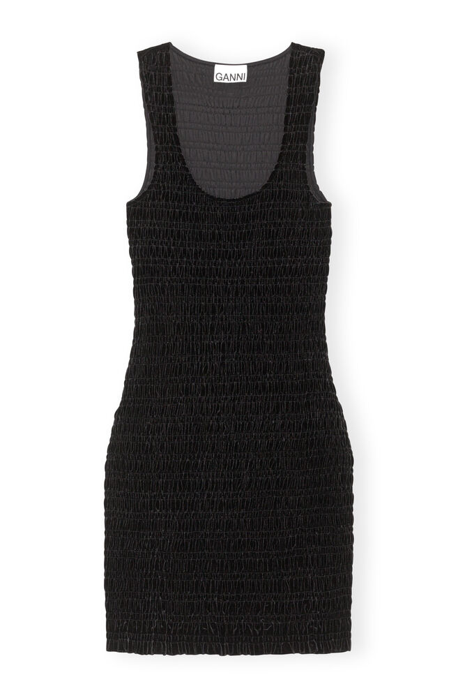 Velvet Smock Mini Dress, Black