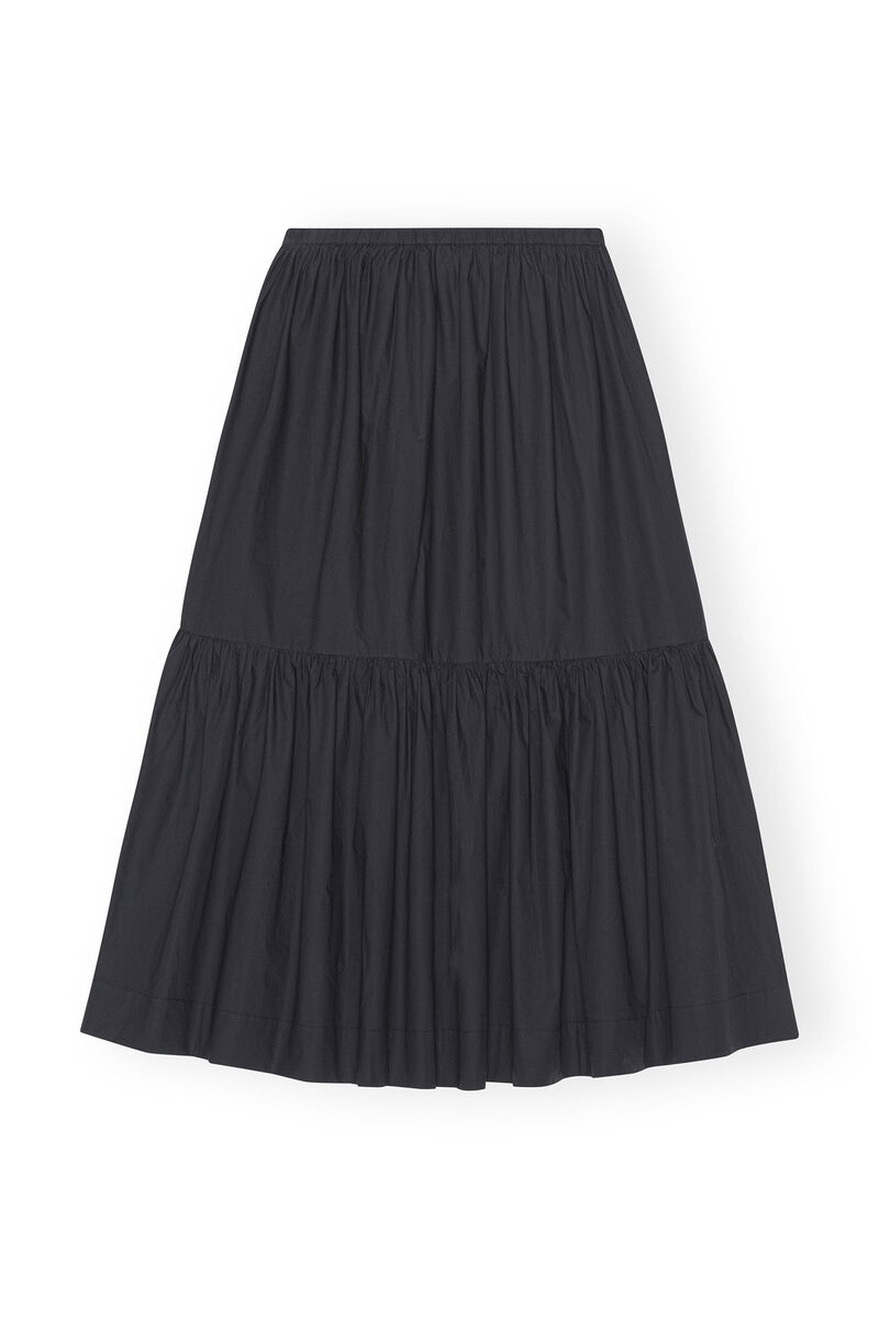 Cotton Poplin Maxi Flounce Skirt, Cotton, in colour Black - 2 - GANNI