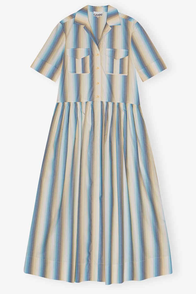 Ombre Striped Maxi Shirt Dress, Cotton, in colour Multicolour - 1 - GANNI
