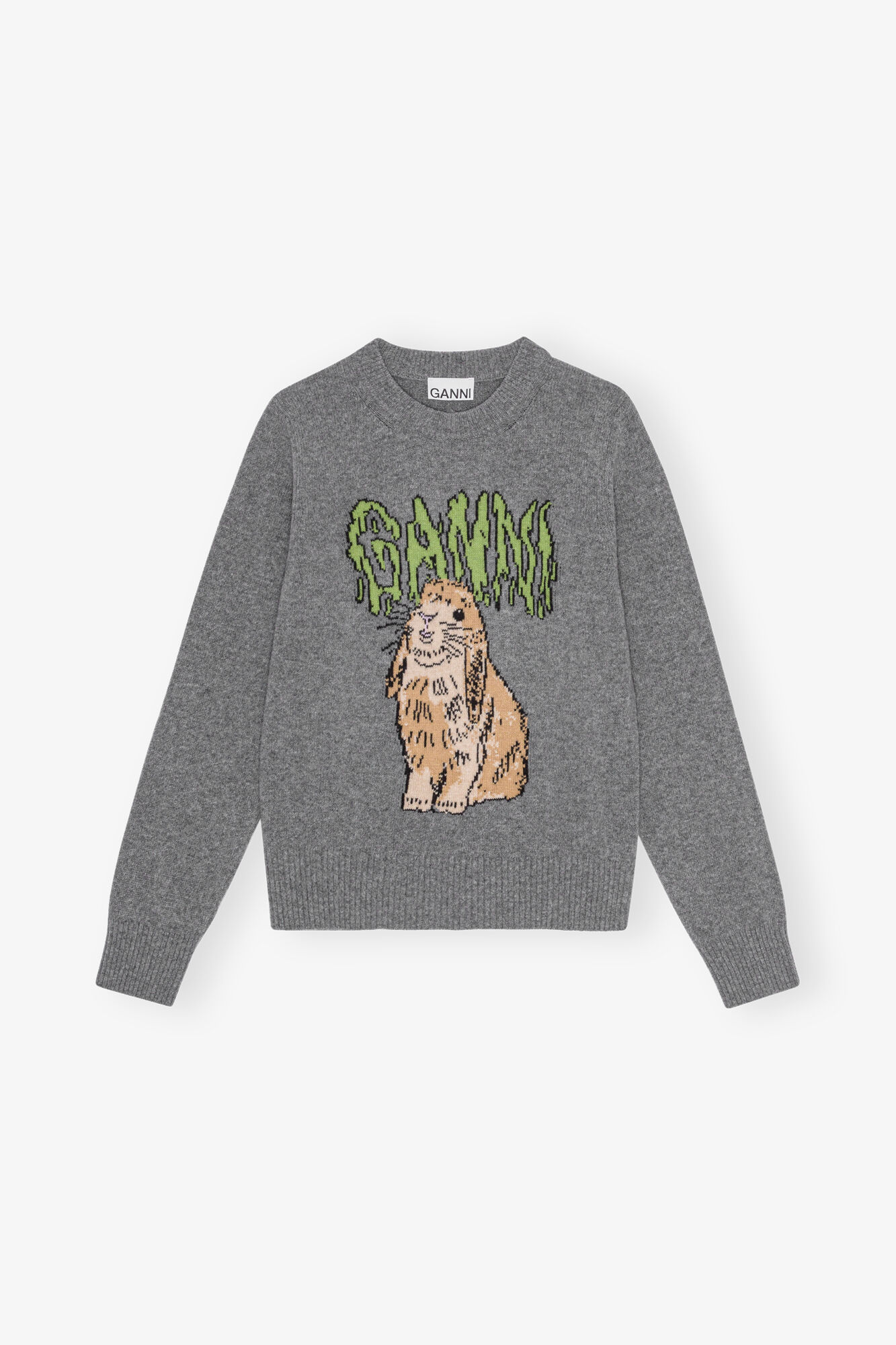 Grey Graphic Bunny tröja, Recycled Polyamide, in colour Frost Gray - 1 - GANNI