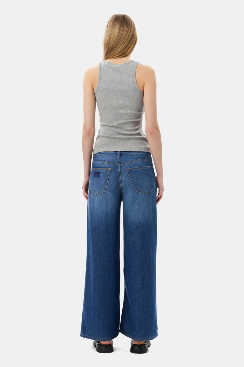 Grey Soft Cotton Rib Tank Top, Elastane, in colour Paloma Melange - 4 - GANNI