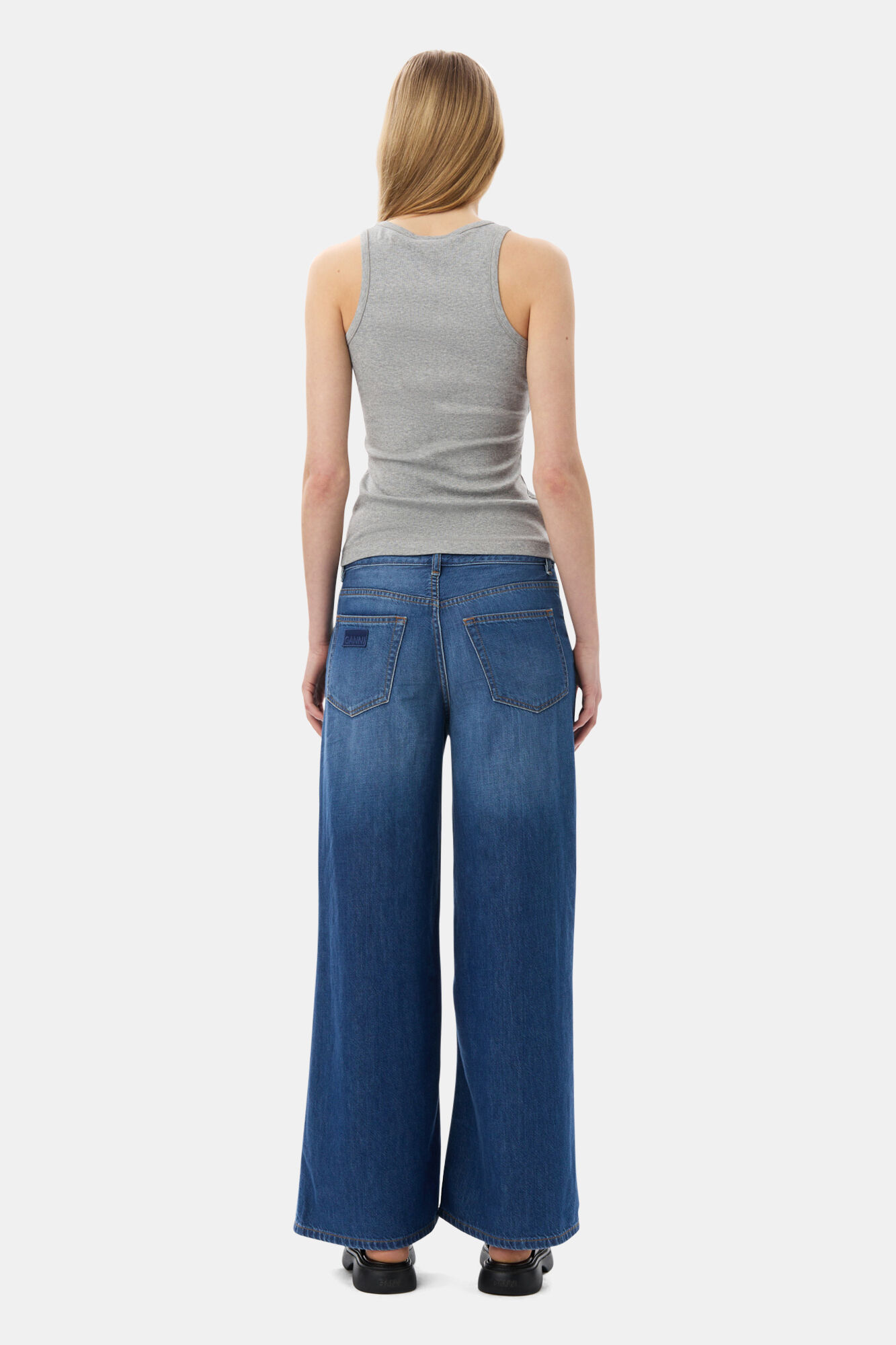 Grey Soft Cotton Rib Tank Top, Elastane, in colour Paloma Melange - 4 - GANNI