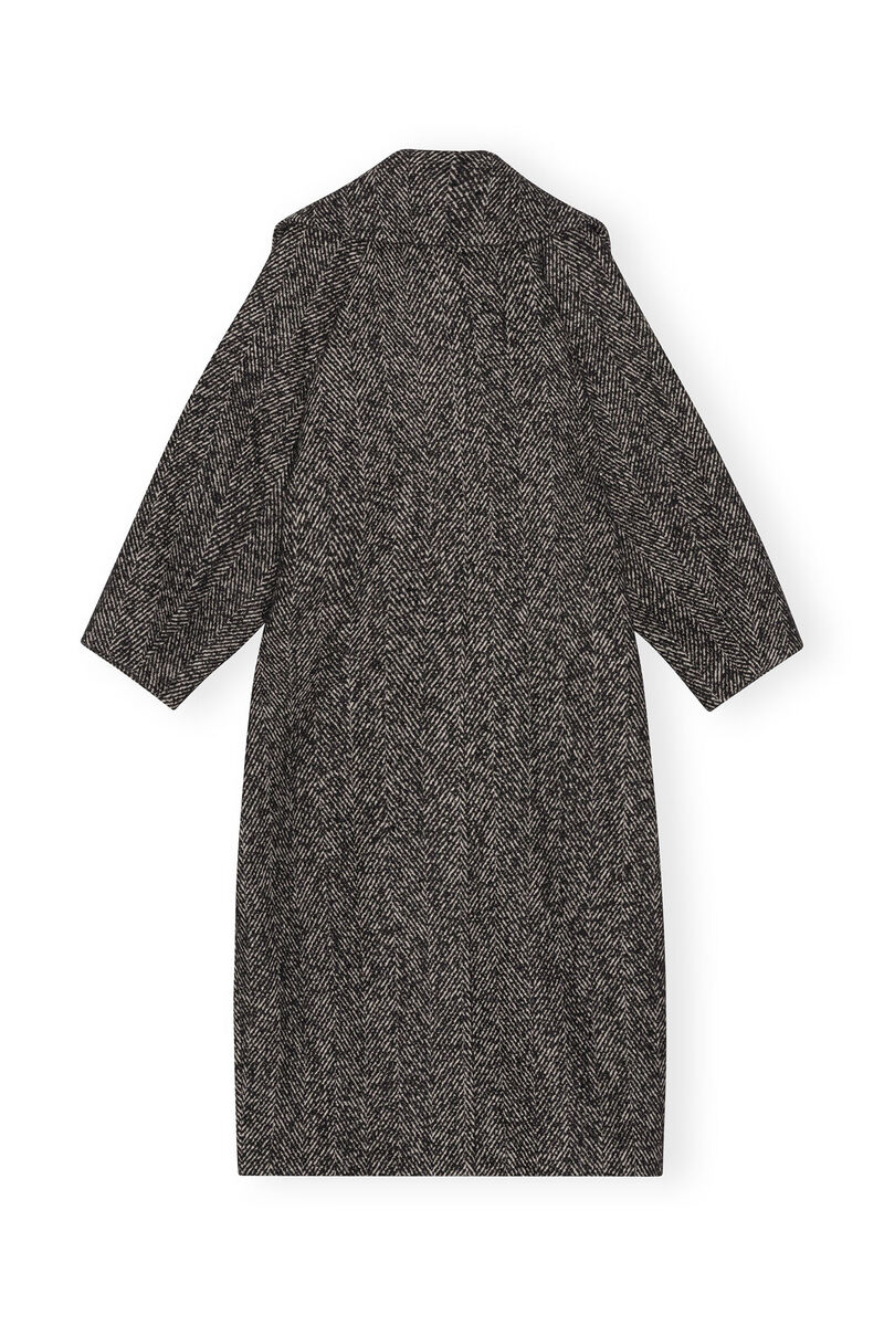 Herringbone Wool Coat, Acryl, in colour Black - 2 - GANNI