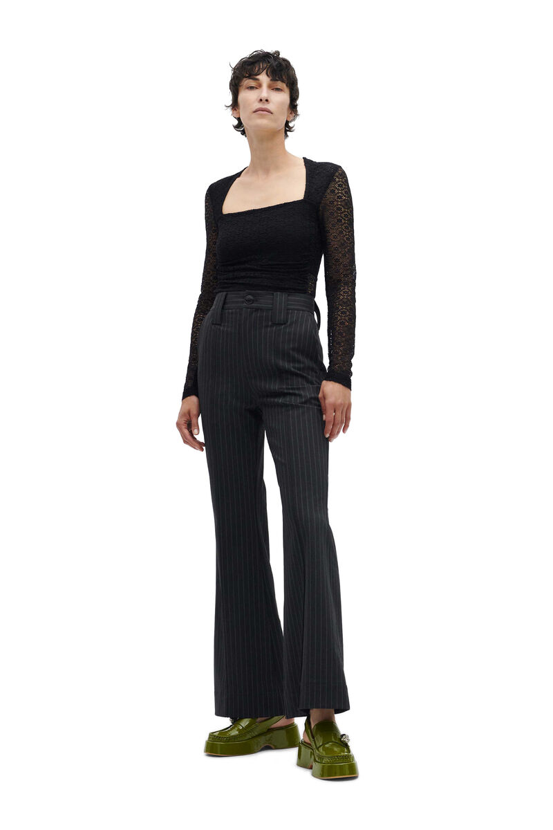 Lace Bodysuit, Elastane, in colour Black - 1 - GANNI