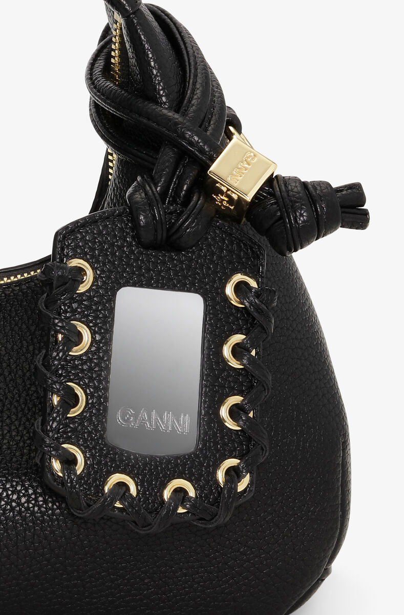 Black Mini Hobo Bag, Polyurethane, in colour Black - 5 - GANNI