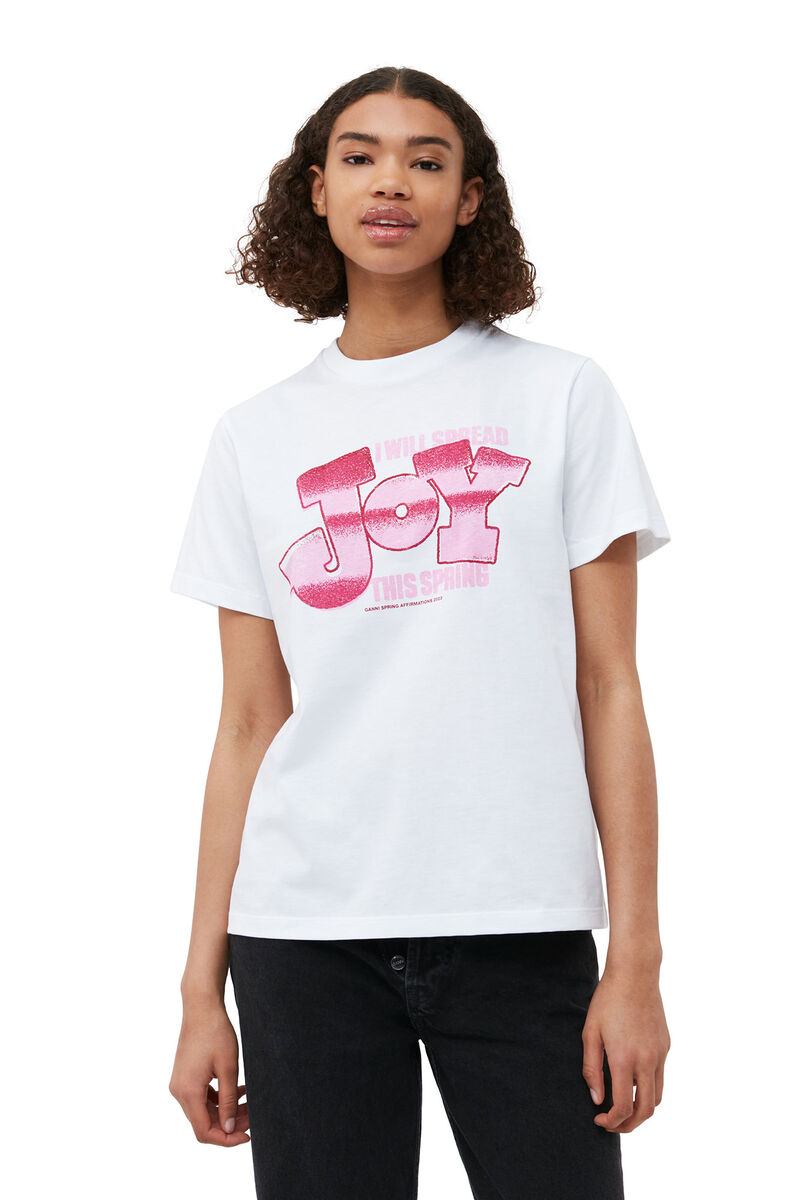 Relaxed Joy T-shirt, Organic Cotton, in colour Bright White - 1 - GANNI