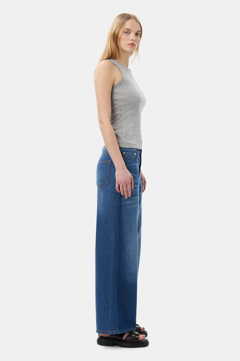 Grey Soft Cotton Rib Tank Top, Elastane, in colour Paloma Melange - 3 - GANNI