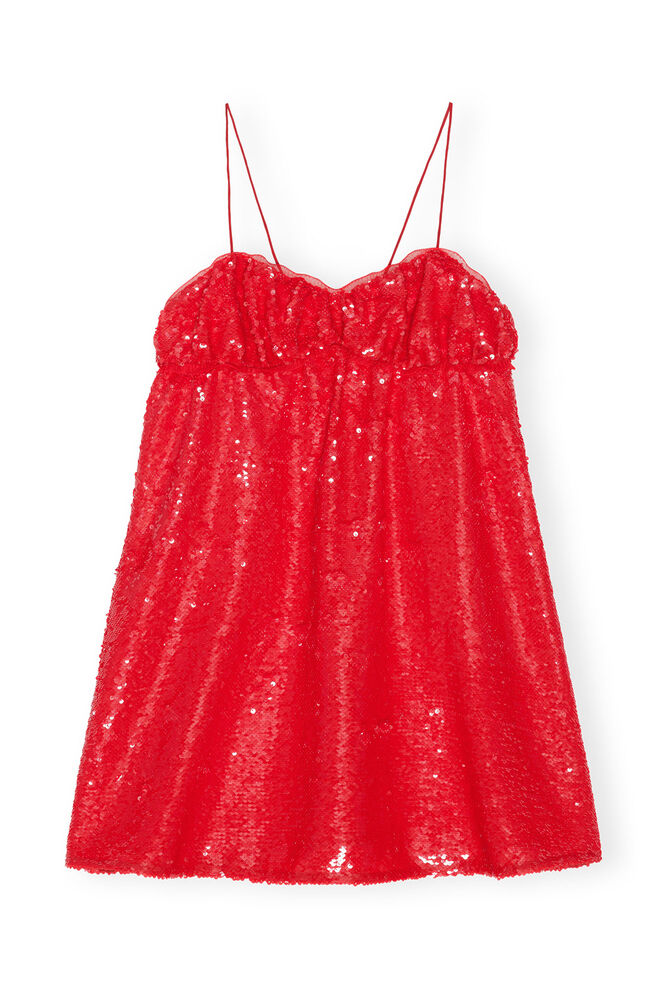 Red Sequins Mini Dress, Fiery Red