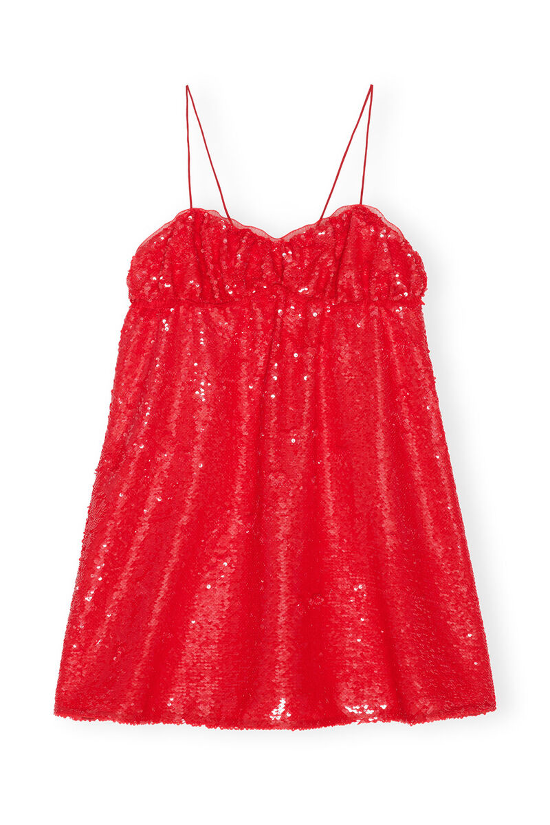 Robe Red Sequins Mini, Recycled Polyester, in colour Fiery Red - 1 - GANNI