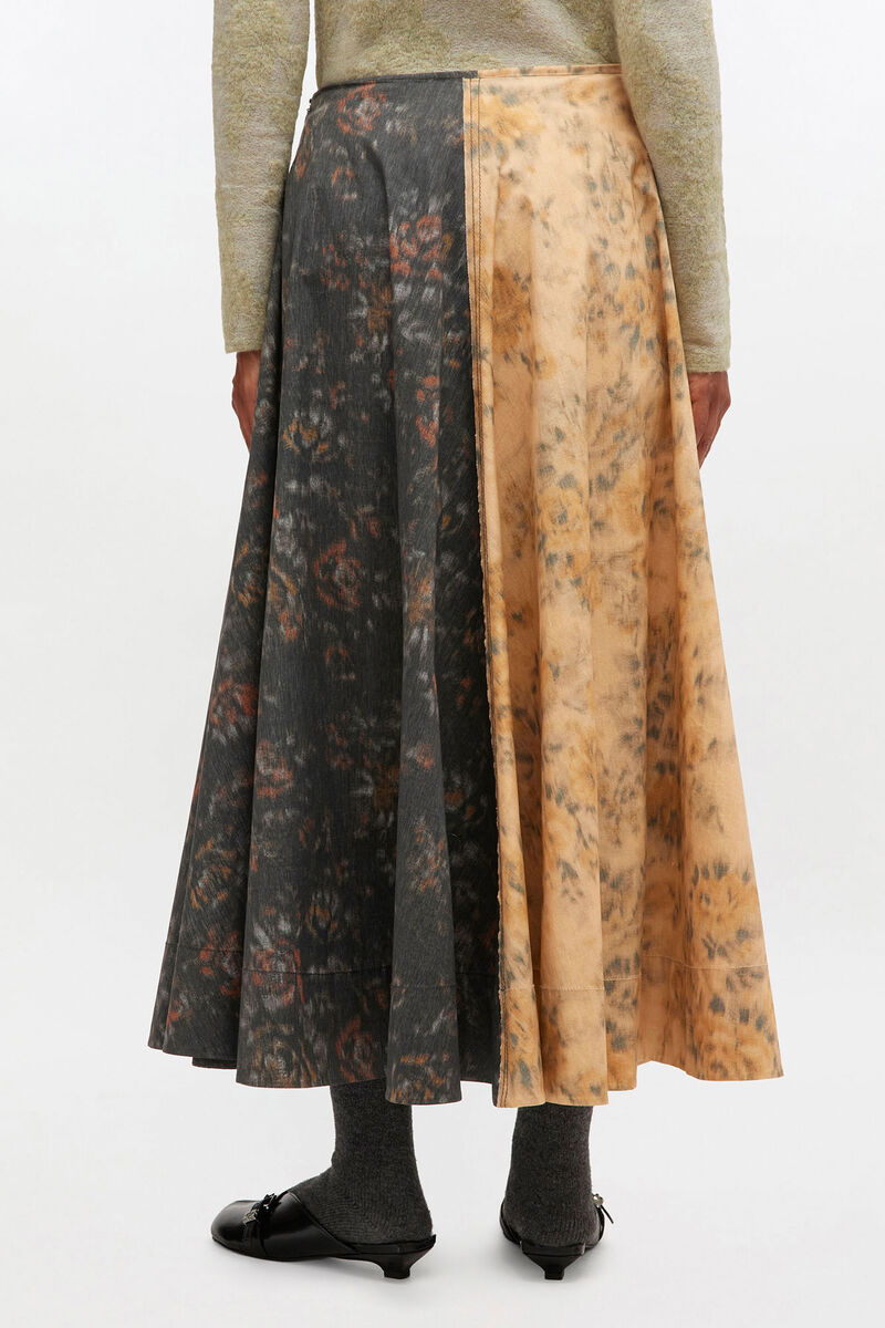 Black and Beige Floral Skirt, Elastane, in colour Multicolour - 3 - GANNI