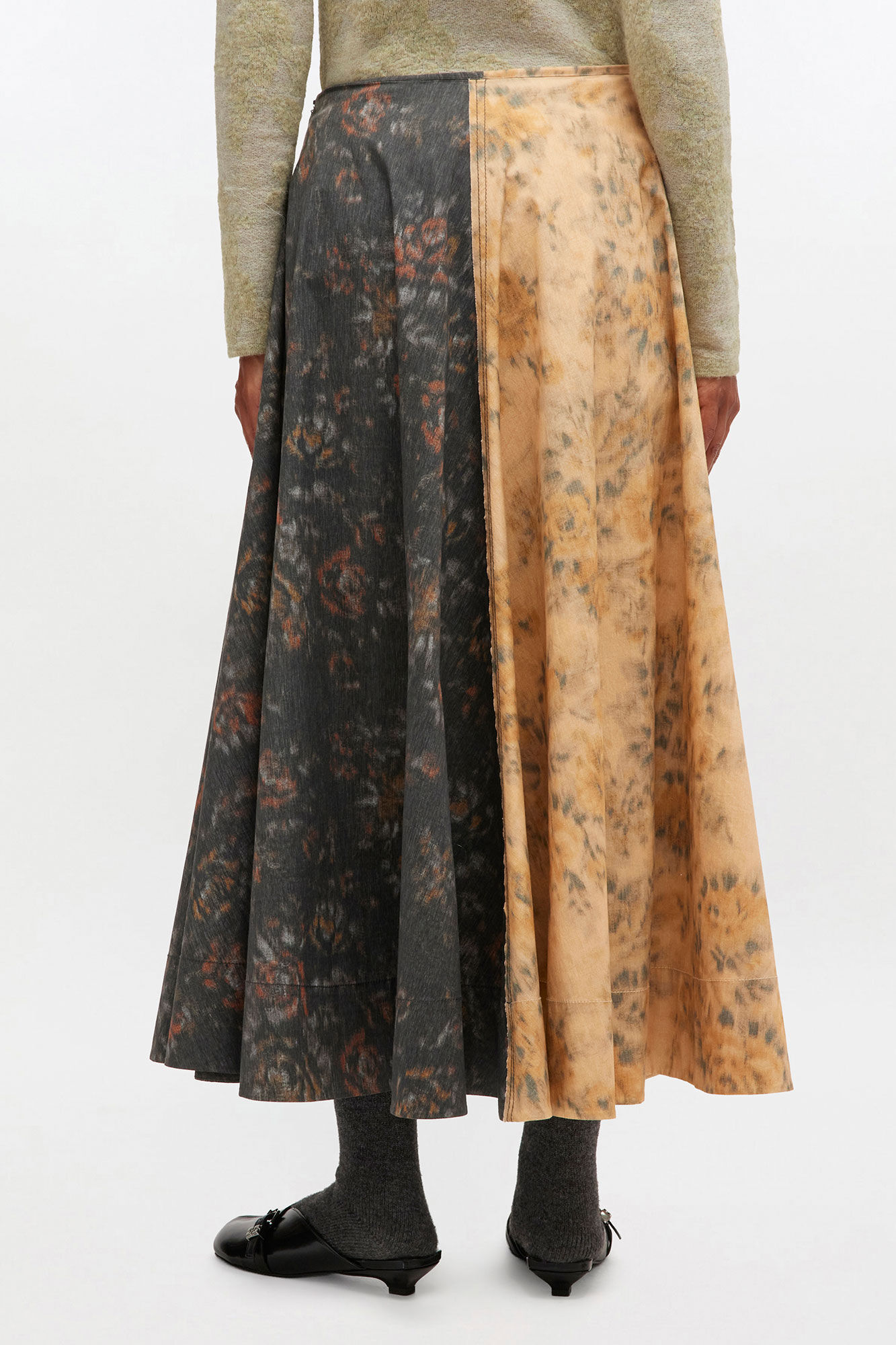Black and Beige Floral Skirt, Elastane, in colour Multicolour - 3 - GANNI