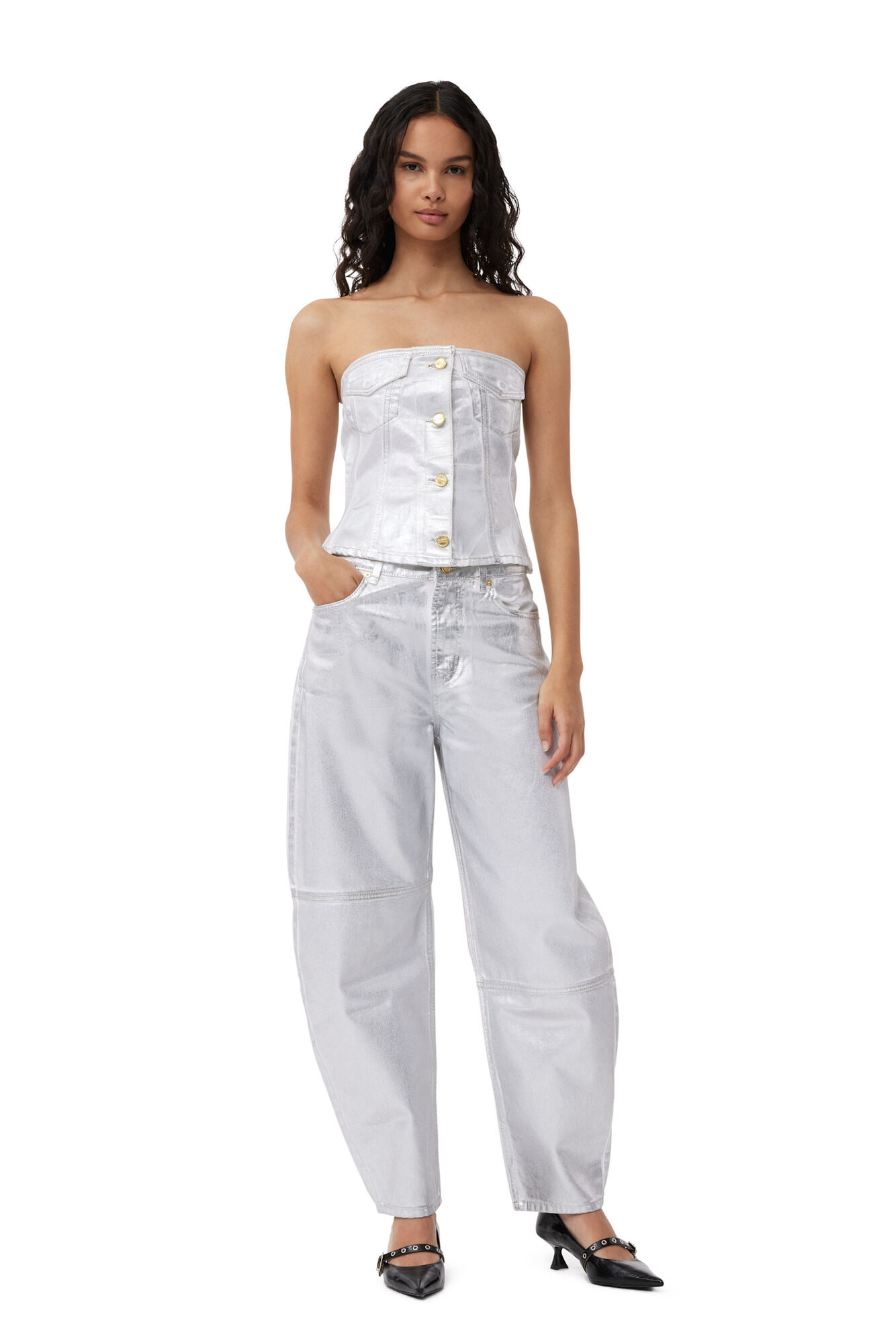 Jean Stary feuille d’argent, Cotton, in colour Bright White - 1 - GANNI