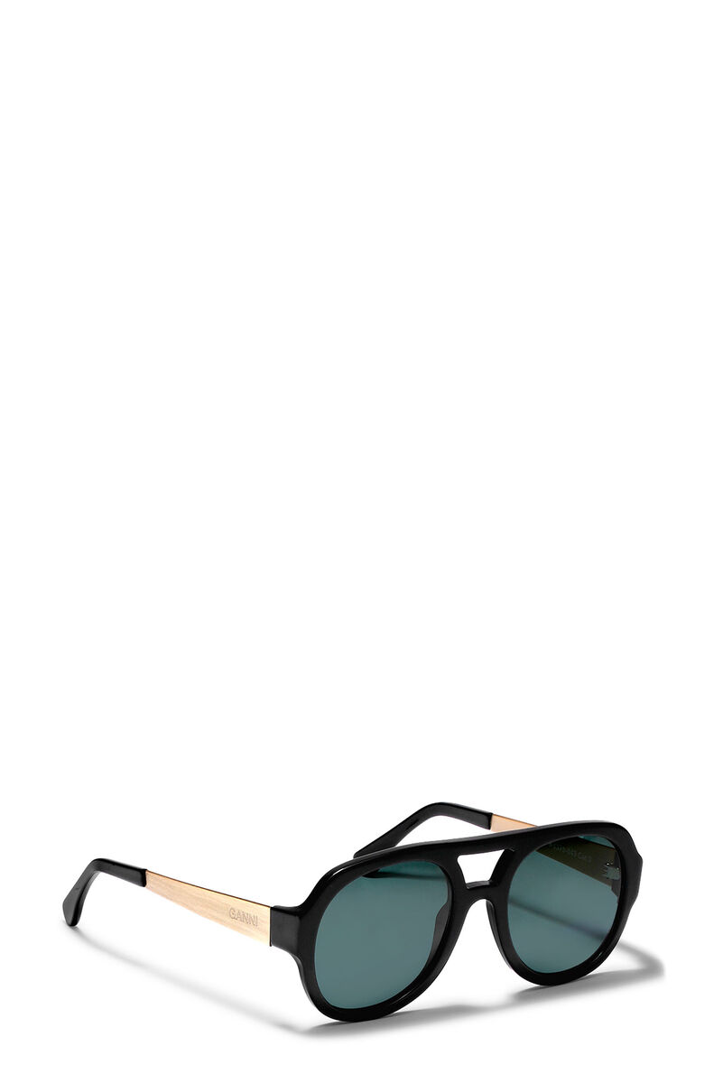 Black Chunky Aviator Sunglasses, Acetate, in colour Black - 2 - GANNI