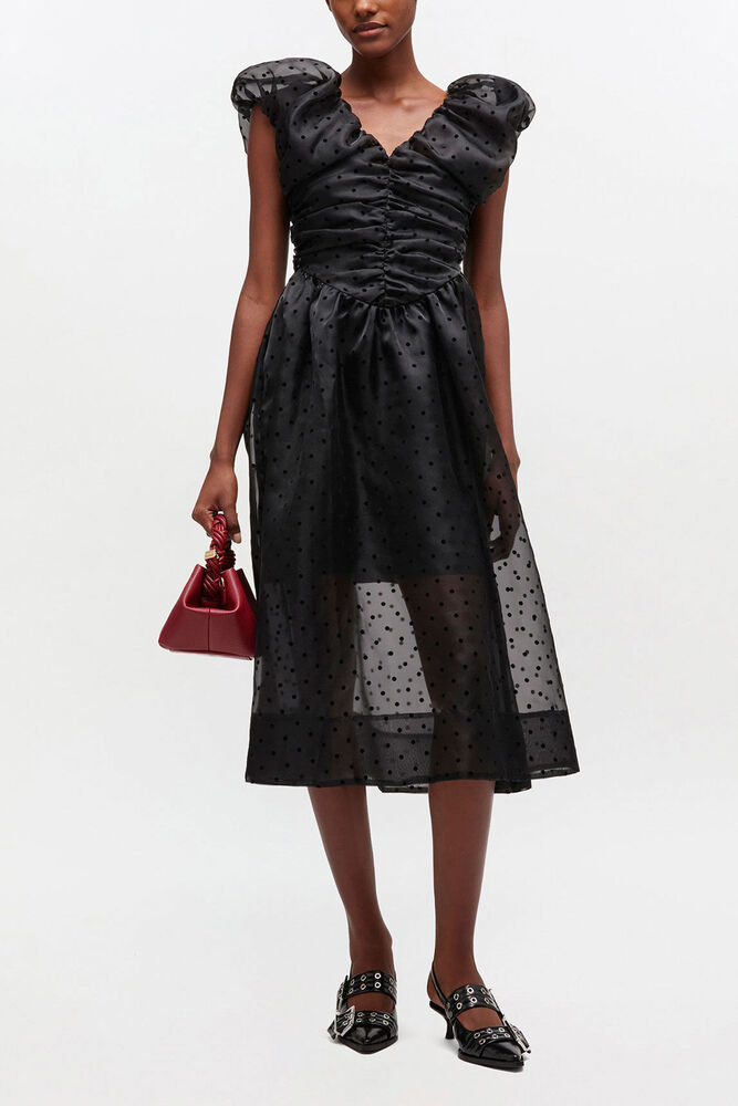 Schwarzes Organza-Kleid mit R&uuml;schen, Black