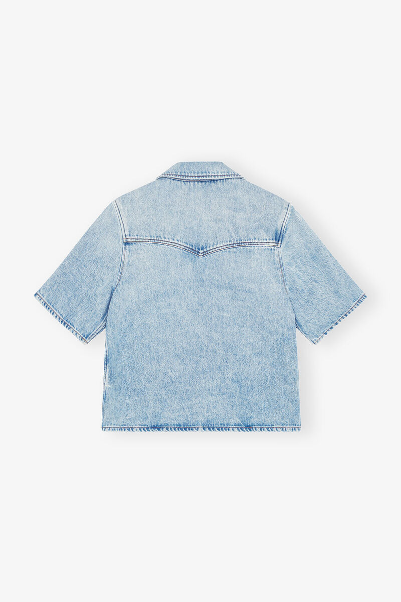 Light Blue Denim Shirt, Lyocell, in colour Light Blue Stone - 2 - GANNI