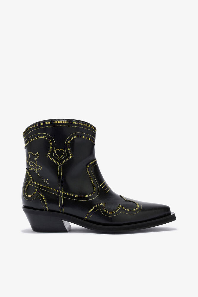 Low Shaft Embroidered Western Boots, Blazing Yellow