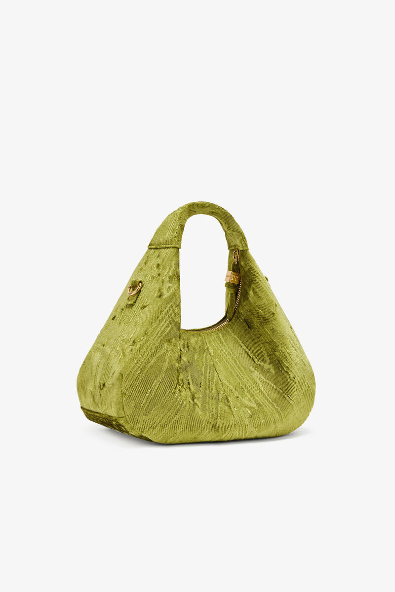 Velvet Moire Mini Hobo Bag, in colour Spinach Green - 2 - GANNI