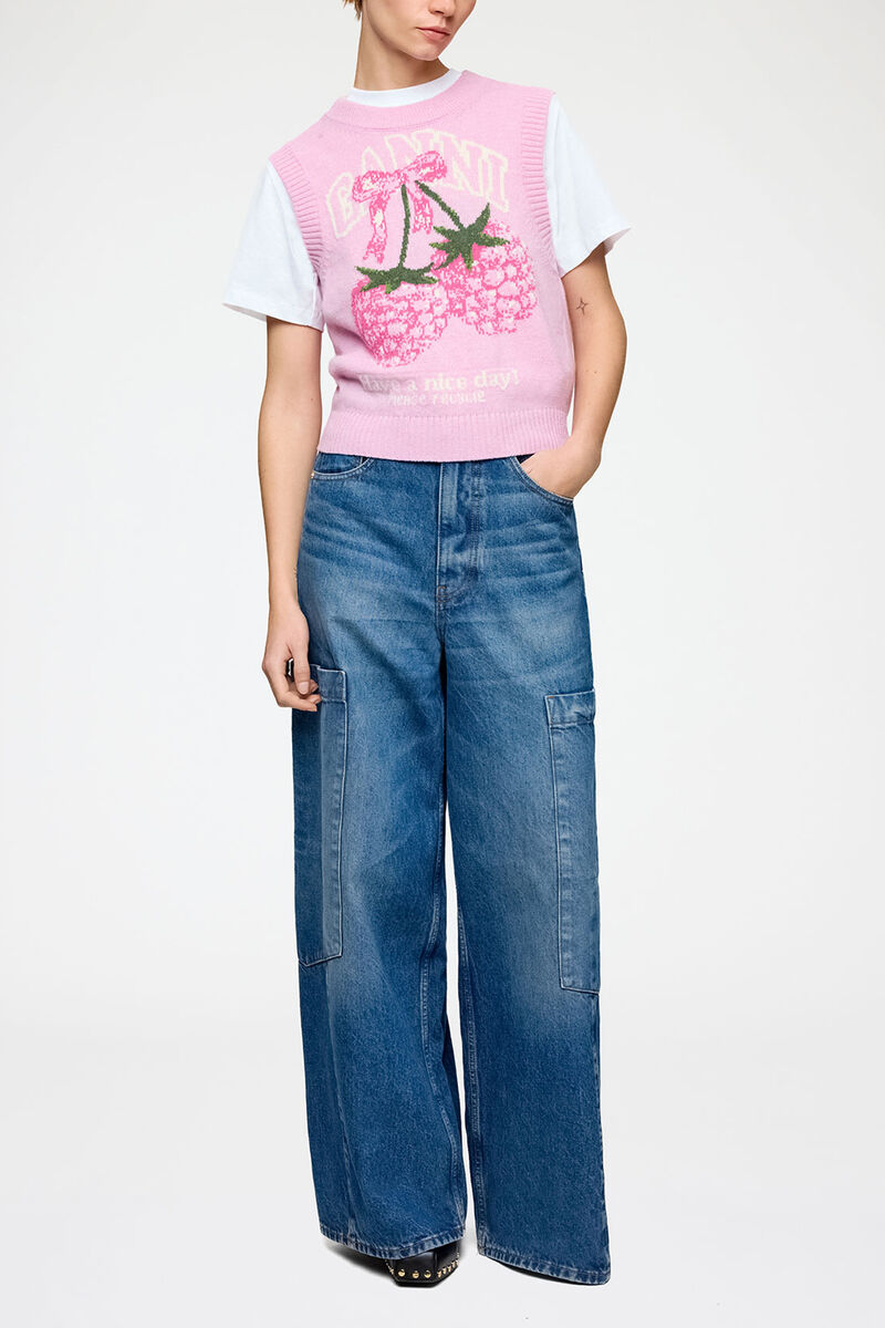 Weste aus grafischer Wolle, Wool, in colour Chalk Pink - 1 - GANNI