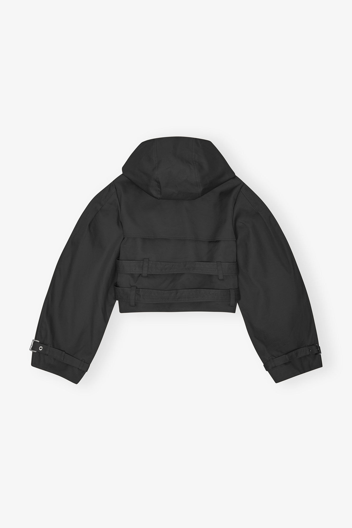 Black Bonded Cotton Short Trench Jacket, Cotton, in colour Black - 2 - GANNI