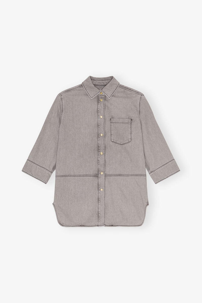 Grey Future Denim Oversized Shirt, Organic Cotton, in colour Gray Quill - 1 - GANNI