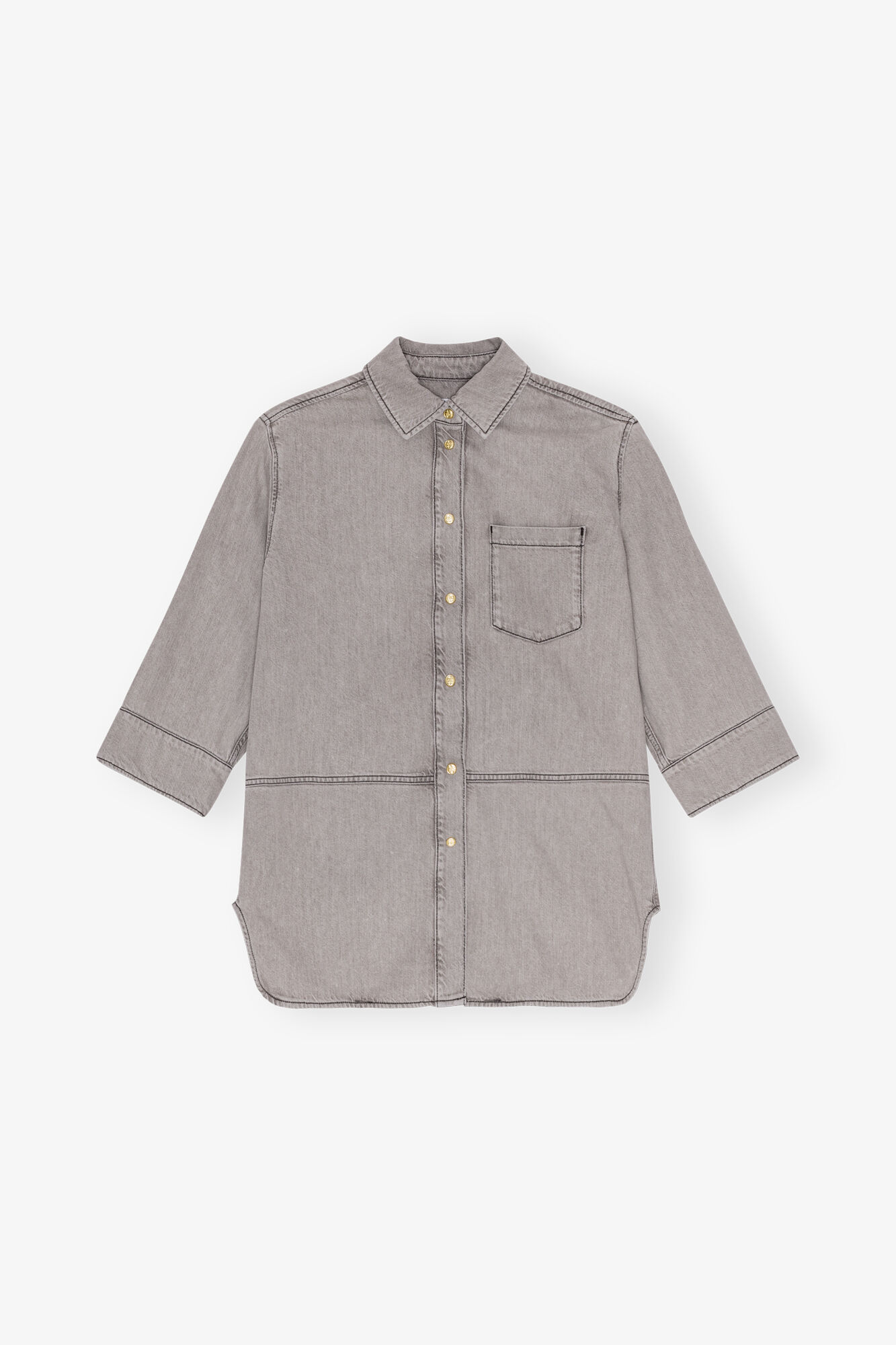 Grey Future Denim Oversized Shirt, Organic Cotton, in colour Gray Quill - 1 - GANNI