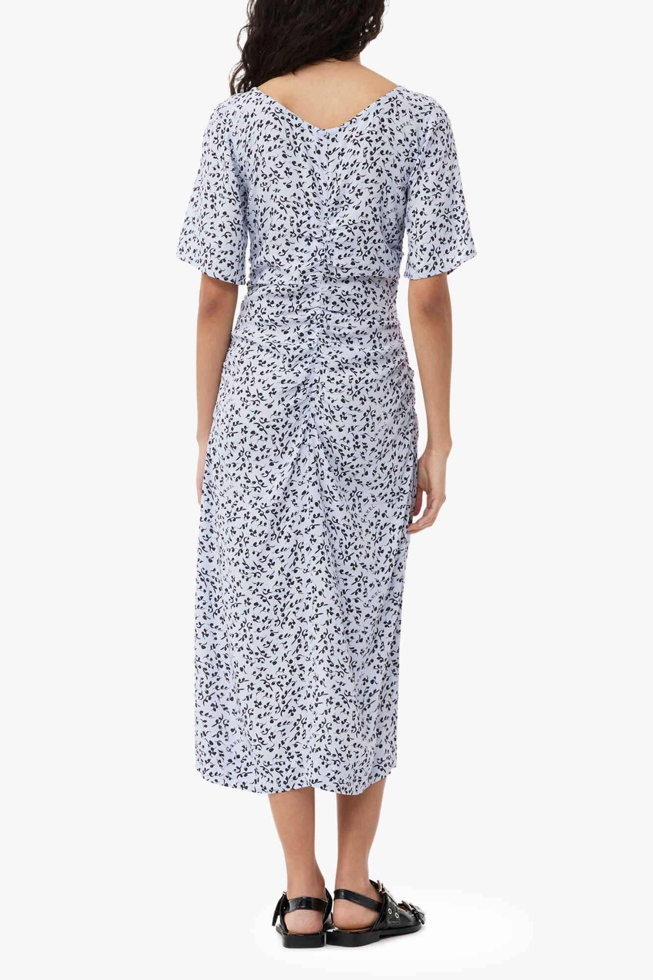 Printed Crepe U-neck Midi Dress, Viscose, in colour Heather - 2 - GANNI