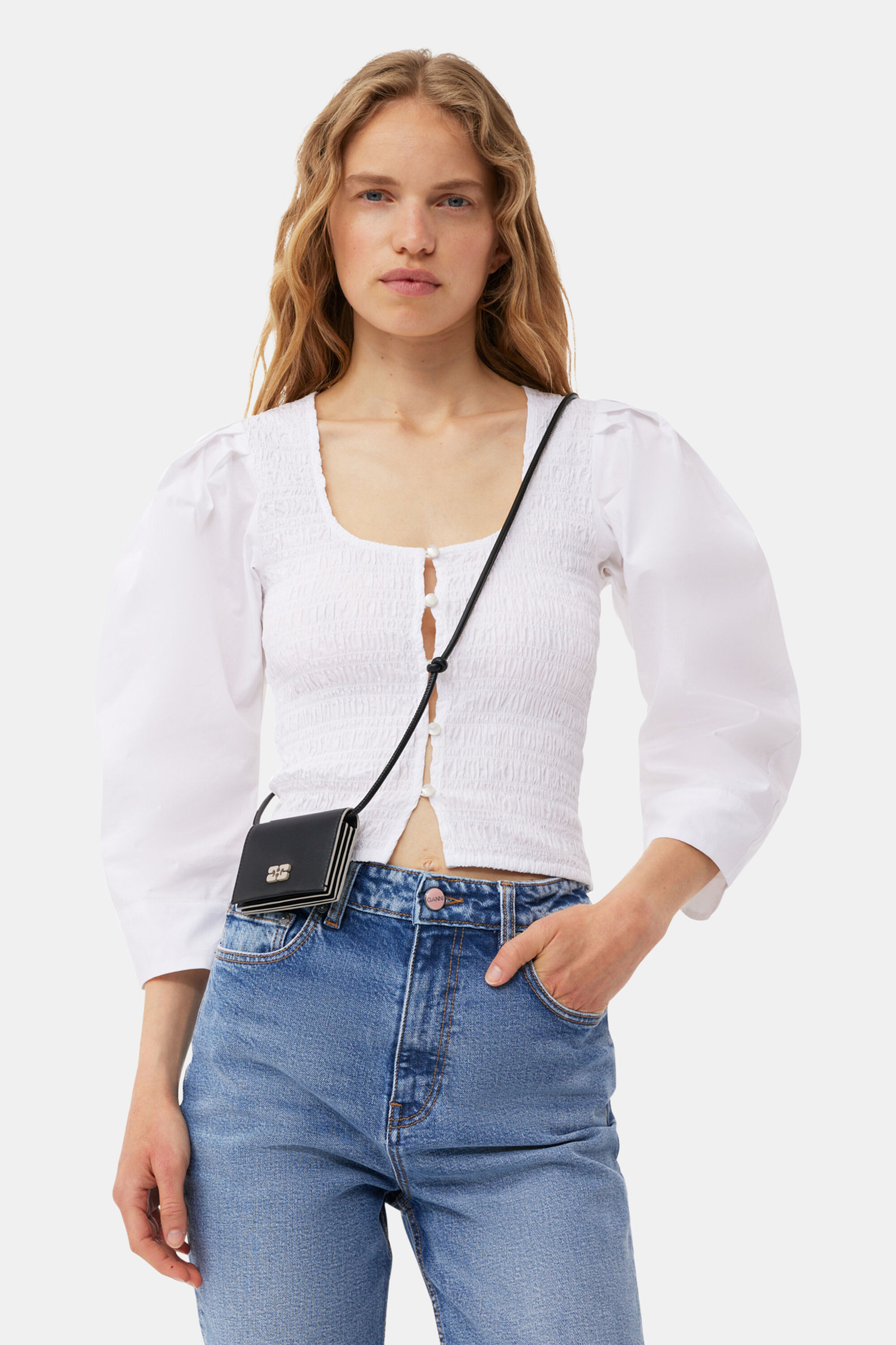 Black GANNI Bou Wallet On Strap | GANNI US